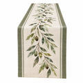 Camino de mesa 180 x 40 cm de poliéster beige y verde con estampado de olivo