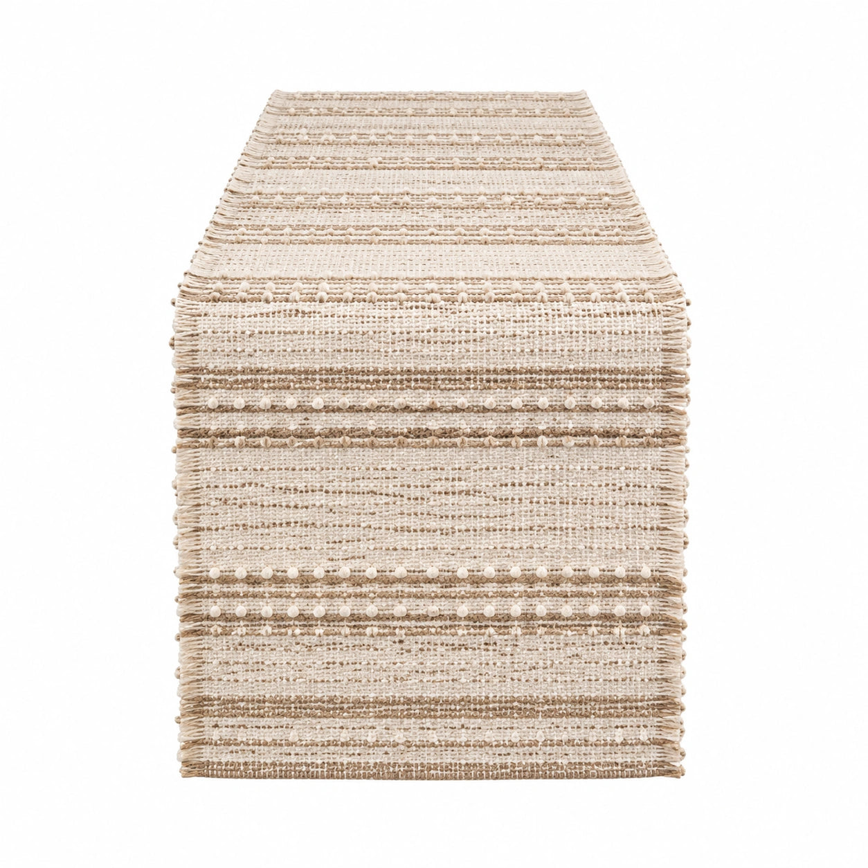 Camino de mesa 180 x 40 cm de algodón beige tejido con flecos