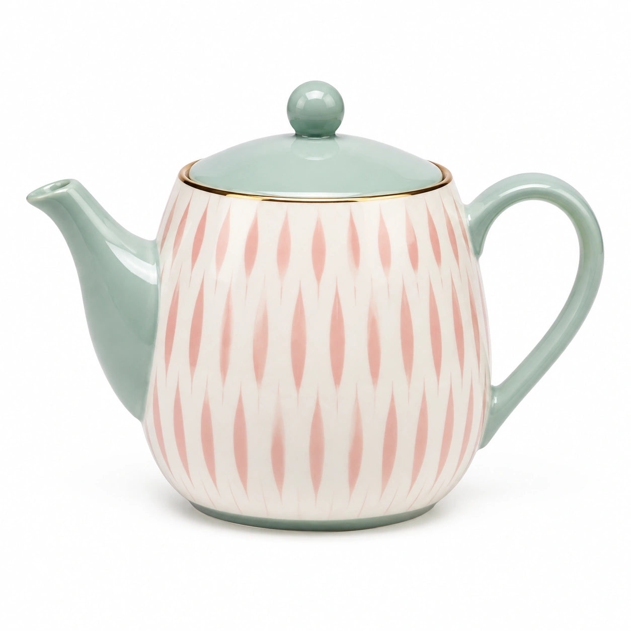 Tetera de cerámica 1.20 L verde y rosa con tapa - estilo geométrico para infusiones