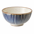 Cuenco de cerámica 15 cm azul y crema con rayas para servir