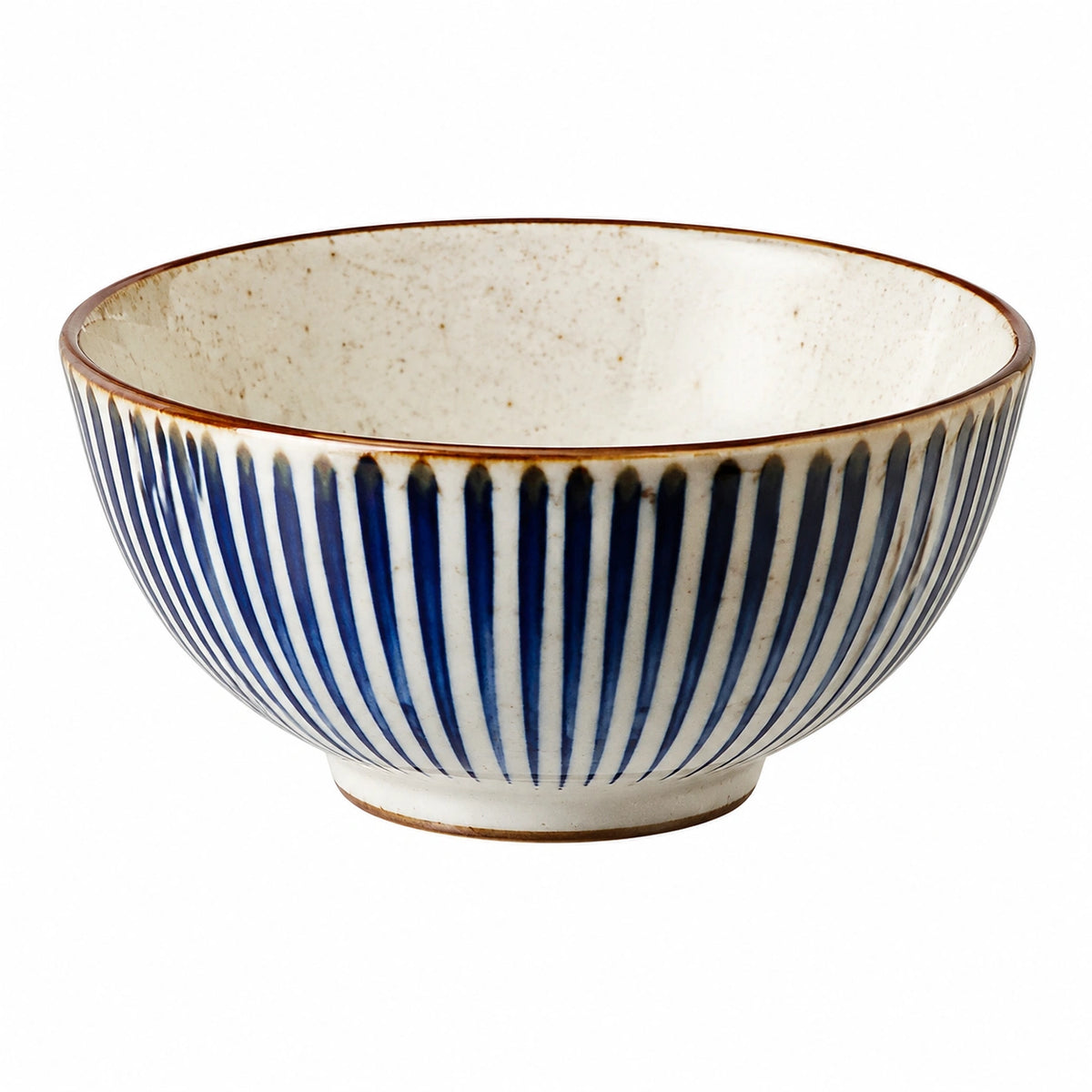 Cuenco de cerámica 15 cm azul y crema con rayas para servir