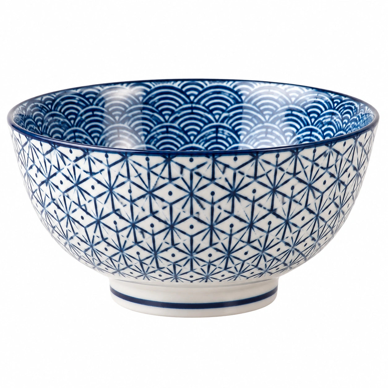 Cuenco de cerámica 18 cm azul y blanco con estampado geométrico para servir
