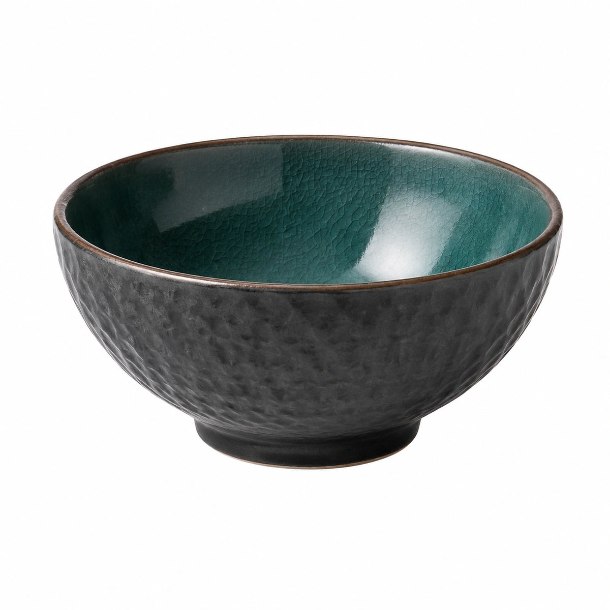 Cuenco de cerámica 15 cm verde y negro con esmalte craquelado