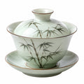 Taza gaiwan de porcelana verde con bambú 150 ml - 9.5 cm