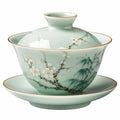 Gaiwan de porcelana 150 ml verde celadón con flores y bambú