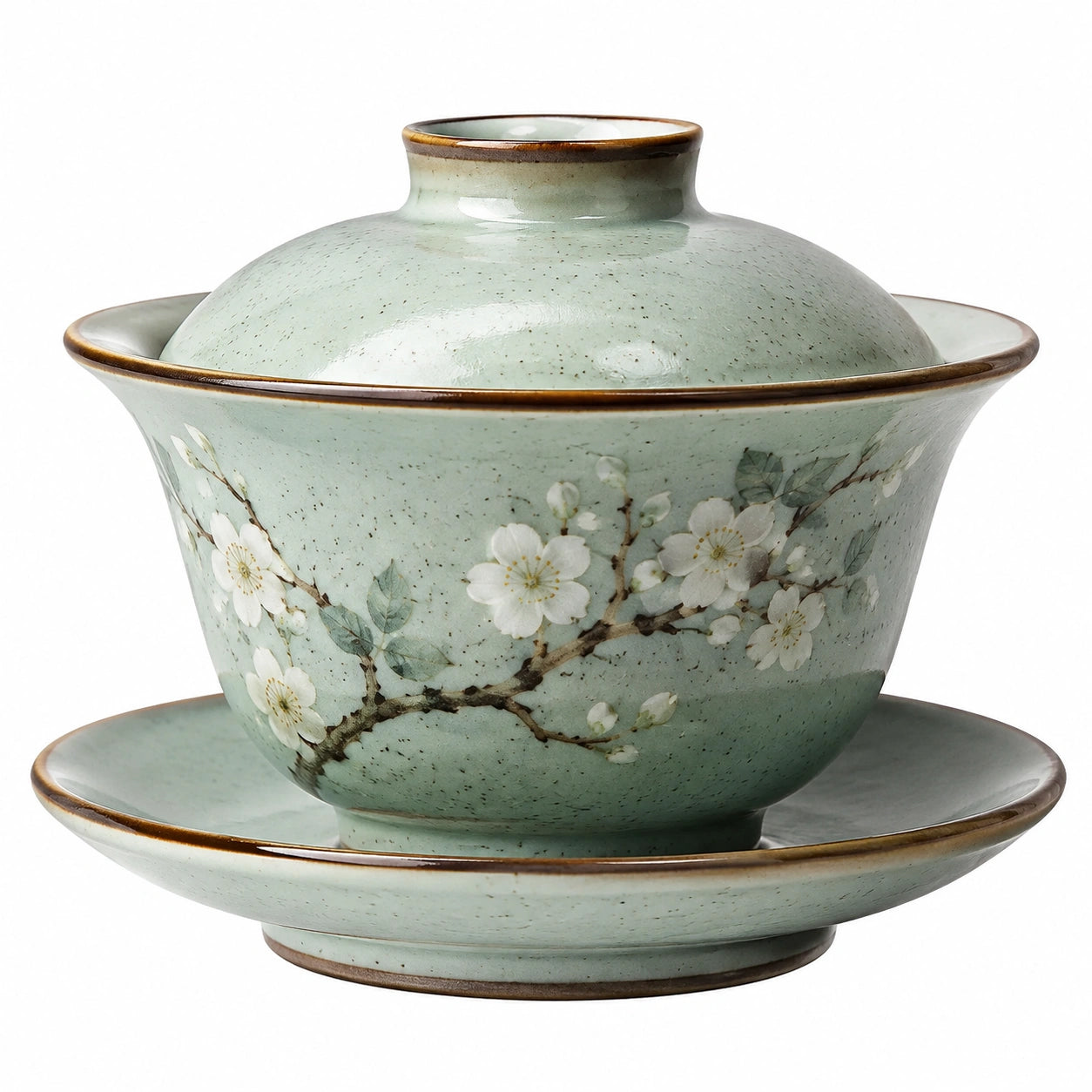 Gaiwan de cerámica 180 ml verde con flores para preparar té estilo tradicional