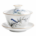 Gaiwan de porcelana 180 ml blanca azul con tapa y platillo para té estilo oriental