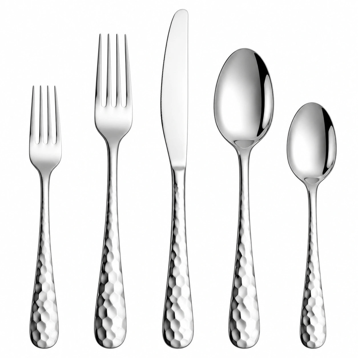 Juego de cubiertos de 5 piezas de acero inoxidable plateado con mango texturizado