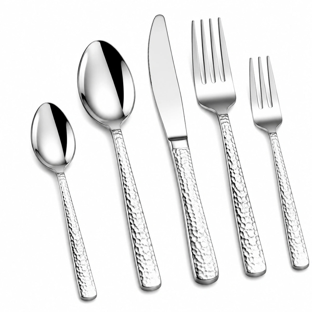 Juego de cubiertos 5 piezas de acero inoxidable plateado con mango texturizado