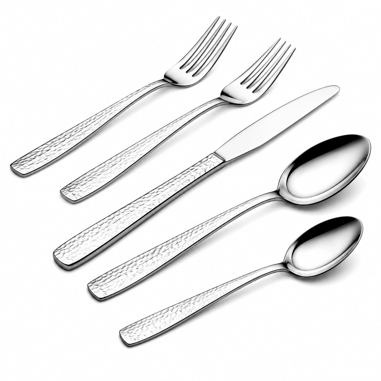 Juego de cubiertos de acero inoxidable 5 piezas plateado con mango texturizado