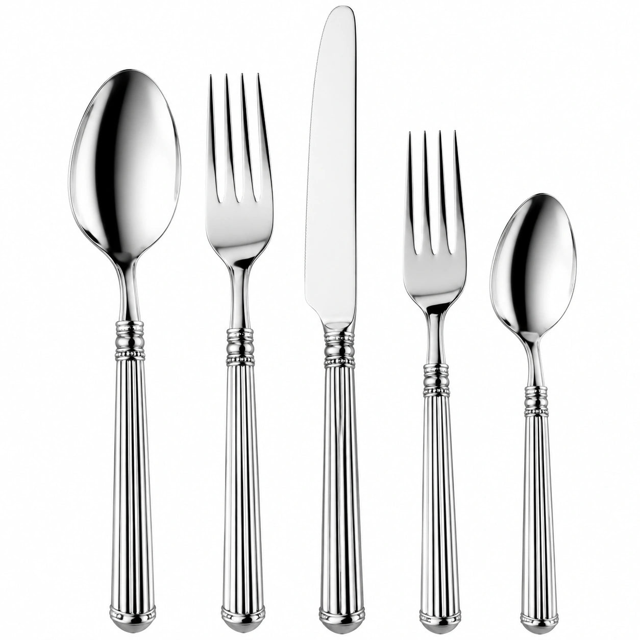 Juego de cubiertos 5 piezas de acero inoxidable plateado 20-24 cm estilo clásico para mesa