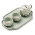 Juego de té de cerámica verde con flores y bandeja 28 cm - 2 servicios