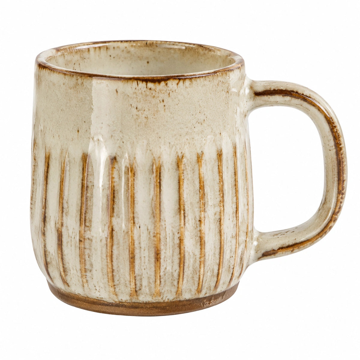 Taza de cerámica 350 ml beige/marrón con asa estilo rústico para bebidas calientes