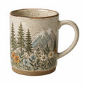 Taza de cerámica 450 ml beige con relieve de montaña y flores - asa grande