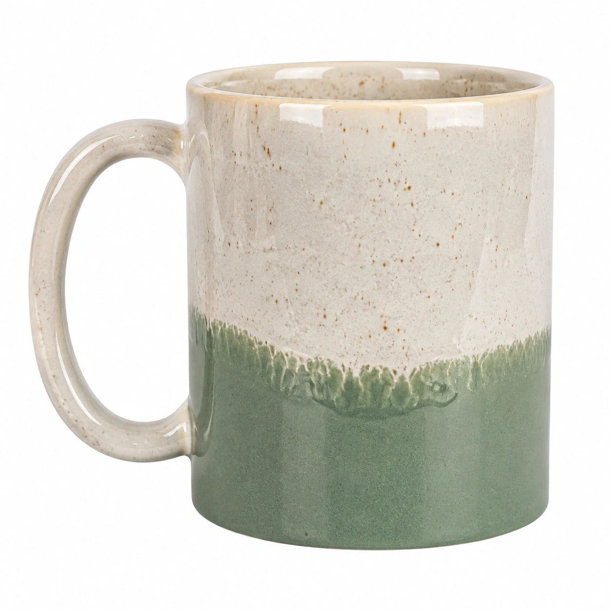 Taza de cerámica 350 ml verde y beige esmaltada con asa