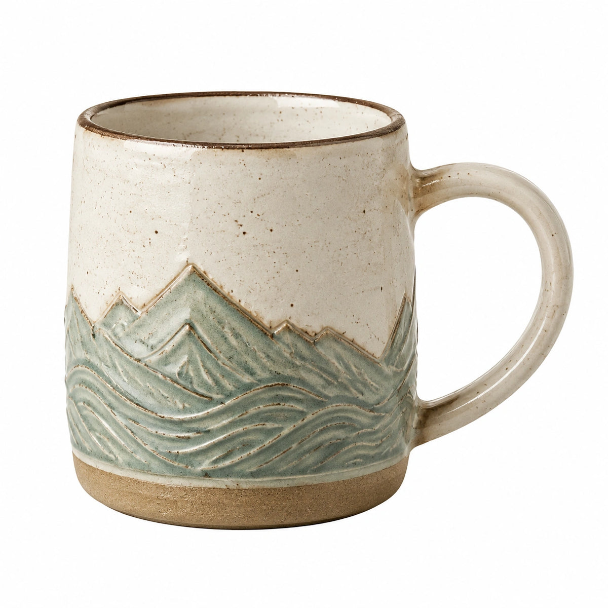 Taza de cerámica 420 ml beige/verde con relieve de montaña