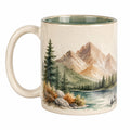 Taza de cerámica 350 ml beige y verde con paisaje de montaña estilo natural