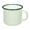 Taza de acero esmaltado 450 ml verde claro con borde verde para bebidas calientes