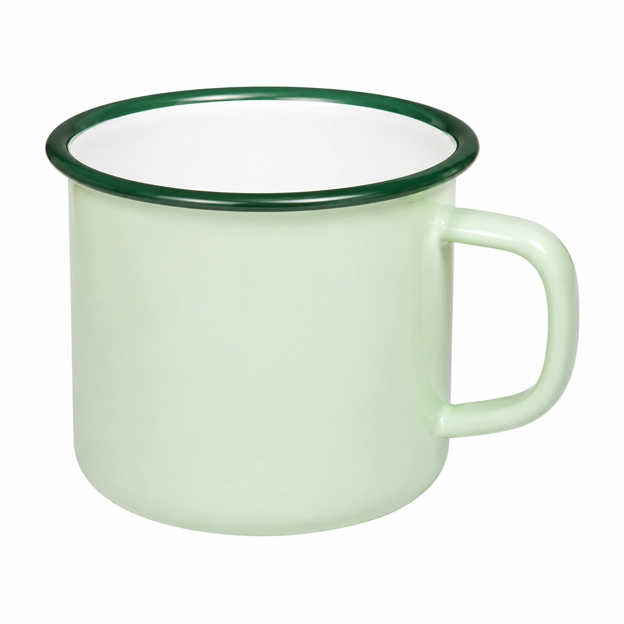 Taza de acero esmaltado 450 ml verde claro con borde verde para bebidas calientes