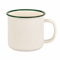 Taza 450 ml de acero esmaltado beige con borde verde para bebidas calientes