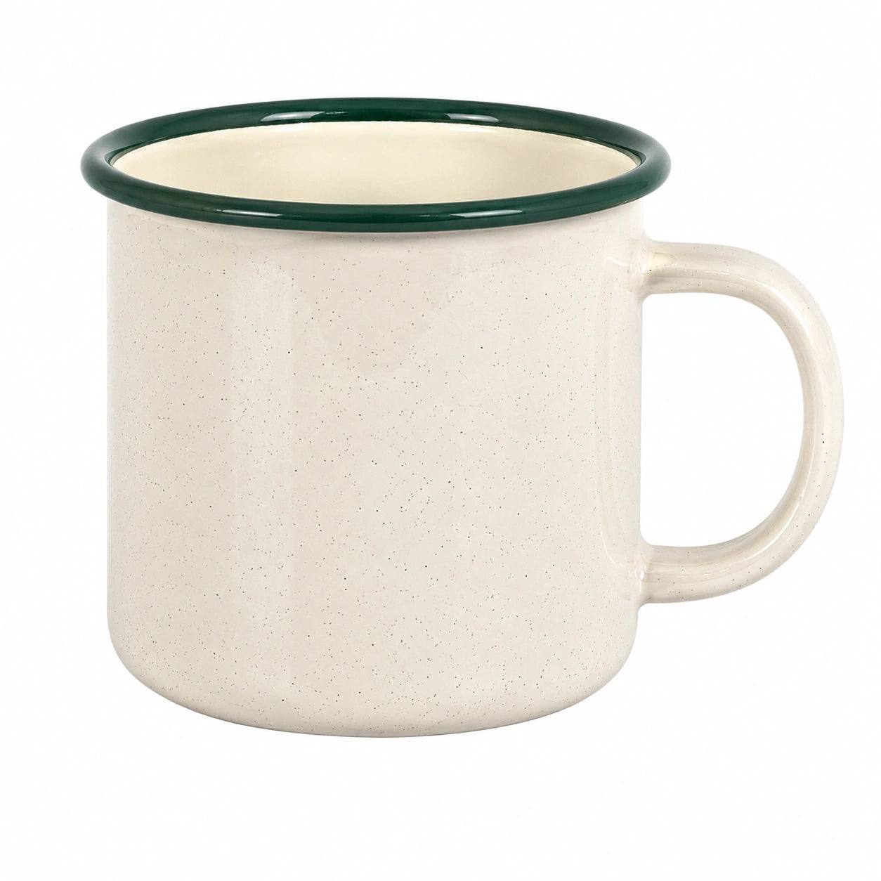 Taza 350 ml de acero esmaltado crema y verde con asa estilo clásico